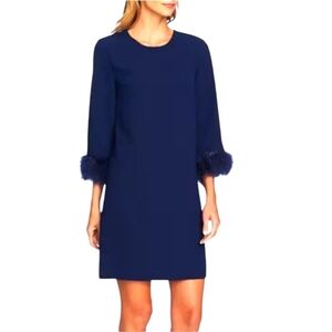Navy Blue Dress  Real Feather Trim Sleeves Cece Office Siren Sz 4